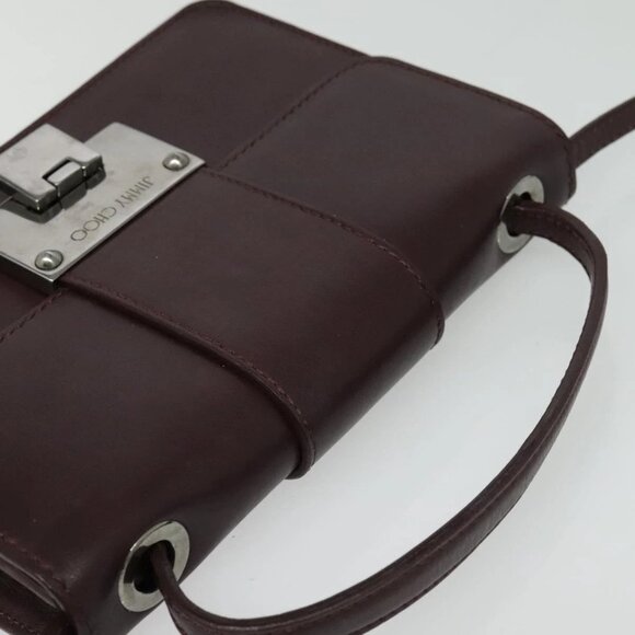Jimmy Choo Hand Bag Leather Bordeaux Silver Auth BA5034 - Picture 5 of 16